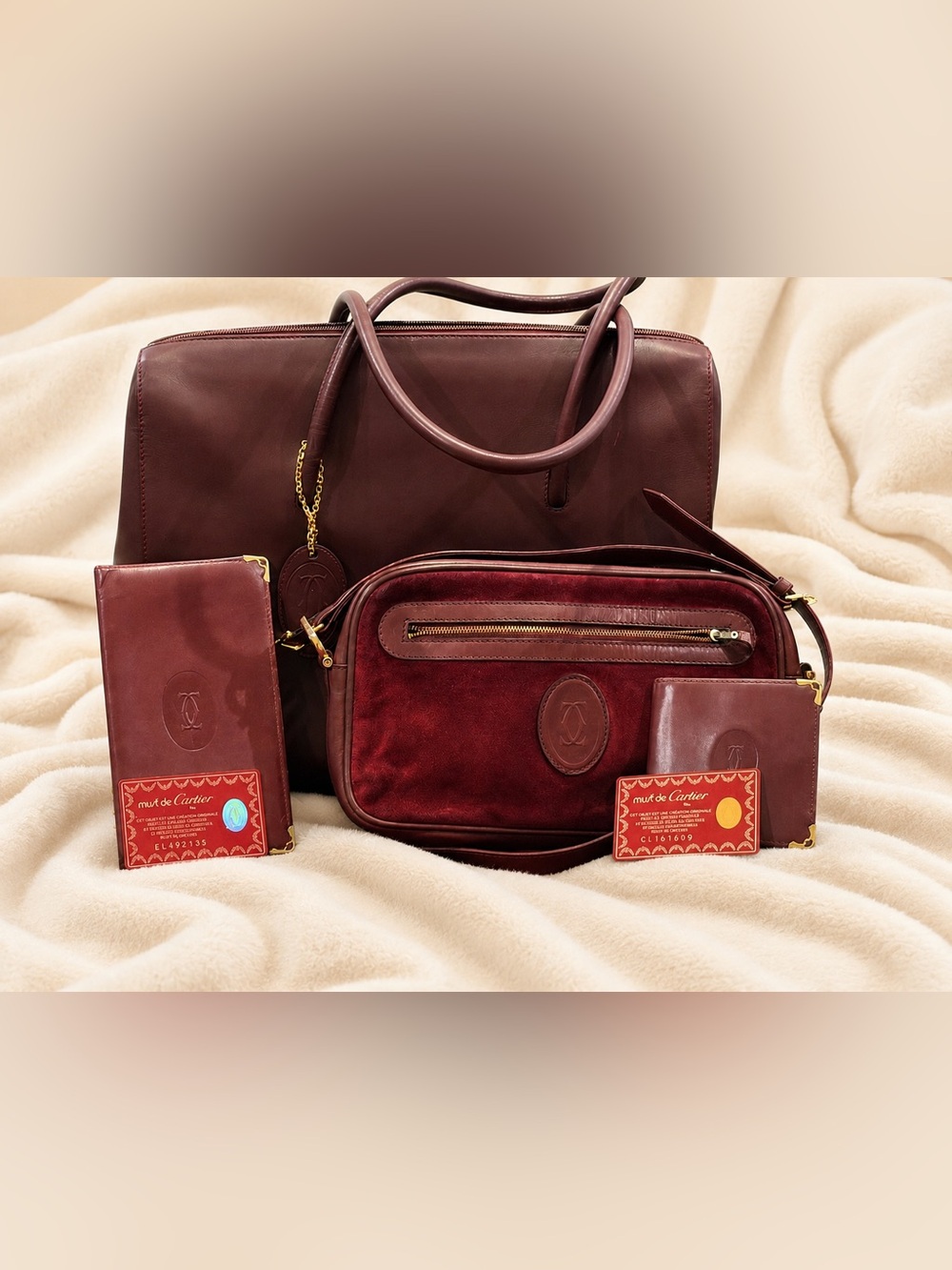 RARE Vintage Must de Cartier Bordeaux Travel Collection Tote Crossbody Wallets